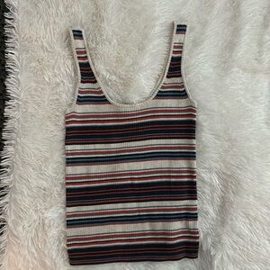 Madewell ‎ Striped Sweater Tank Brown, blue, cream, rust color Knit